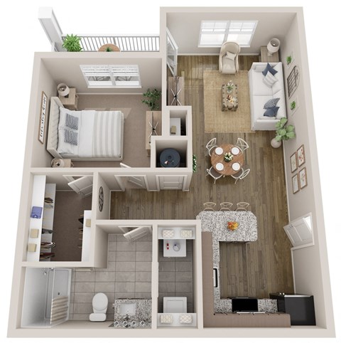 Floor plan for 1 bed, 1 bath, 759 sqft